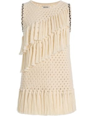 Escvdo Exclusive Espina Fringed Crocheted Cotton Top - Natural