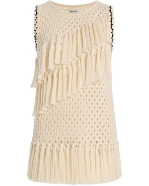 Escvdo Exclusive Espina Fringed Crocheted Cotton Top - Natural
