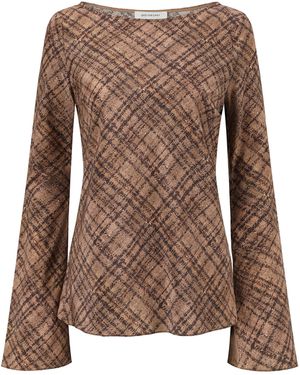Into The East Plaid Ombre Silk Top - Brown