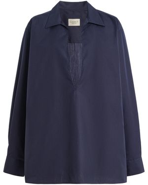 Comme Si Deep V-Neck Cotton Shirt - Blue