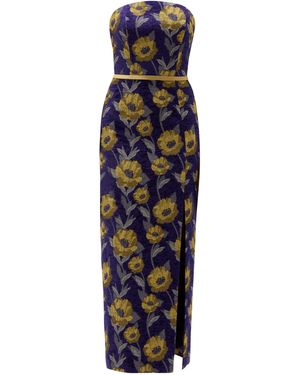 Amsale Floral Brocade Strapless Dress - Blue
