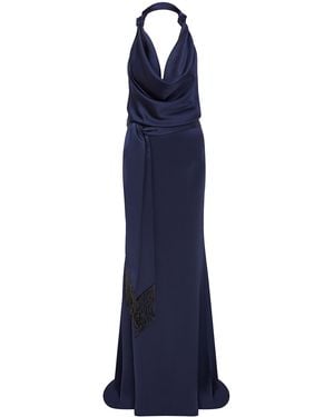 ILA THE BRAND Ria Knotted Satin Halter Gown - Blue