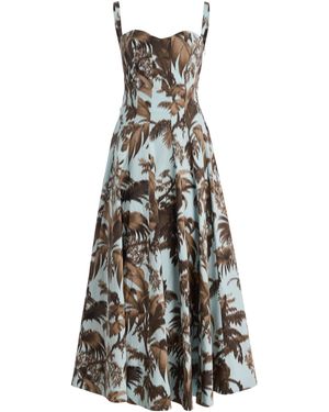 Oscar de la Renta Palm-Printed Stretch Cotton-Poplin Midi Dress - White
