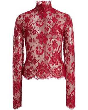Franchise Paulina High Collar Lace Top - Red