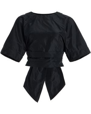 STAUD Michelina Bow-Detailed Shell Top - Black