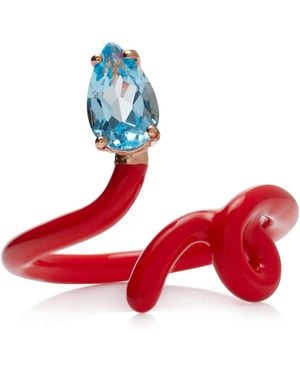 Bea Bongiasca Baby Vine 9k Rose Gold, Topaz, And Enamel Ring - Red