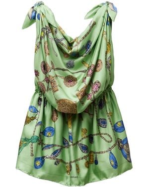 Versace Broken Jewels Silk Scarf Mini Dress - Green