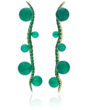 Anabela Chan Blades Of Grass 18k Yellow Gold Agate And Emerald Earrings - Green