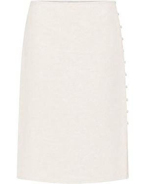 St. Agni Raw Buttoned Silk Pencil Skirt - White