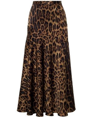 Adam Lippes Tess Leopard-Printed Silk-Charmeuse Maxi Skirt - Brown