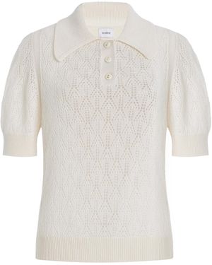 Barrie Scallop-Knit Cashmere Polo Top - White