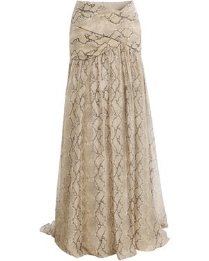 Elie Saab Python-Printed Chiffon Maxi Skirt - White
