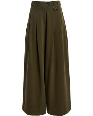 Ulla Johnson Motherwell Mid-Rise Cotton Wide-Leg Trousers - Green