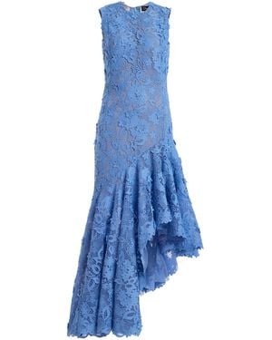 Oscar de la Renta Porcelain Flowers Asymmetric Guipure Midi Dress - Blue
