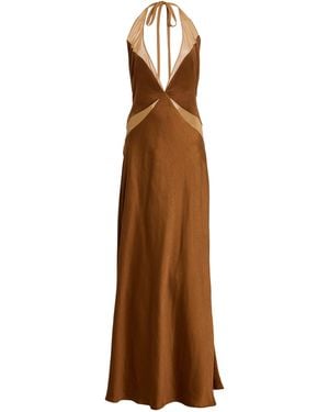 Arcina Ori Devora Satin Maxi Halter Dress - Brown