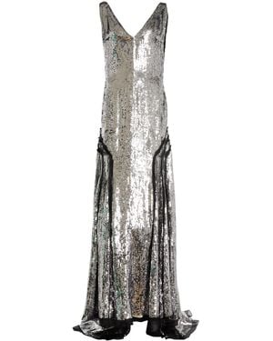 Lanvin Embroidered Sequin Silk-Blend Gown - White