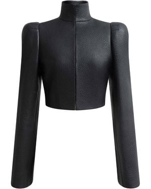 Alaïa High-Neck Leather Jacket - Black