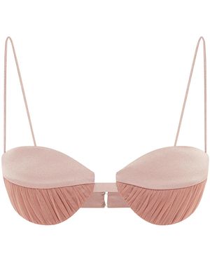 Alex Perry Ruched Mesh & Satin Crepe Bra Top - Pink