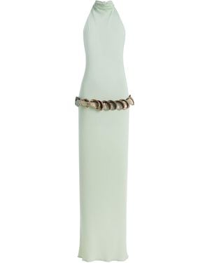 Conner Ives Exclusive Abalone Shell Belted Crepe Maxi Dress - White
