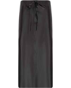 Zeynep Arcay Drawstring Leather Midi Skirt - Black