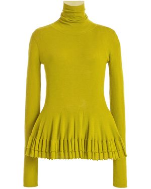 Ashlyn Merritt Turtleneck Wool-Silk Top - Yellow