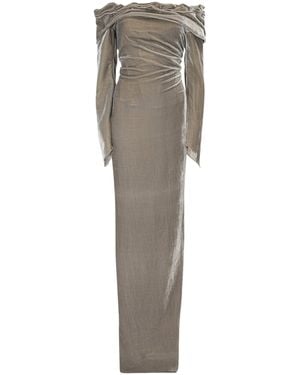 Marmar Halim Draped Off-the-shoulder Velvet Gown - Gray