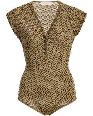 Ulla Johnson Elin Patterned Merino-Wool Bodysuit - Green