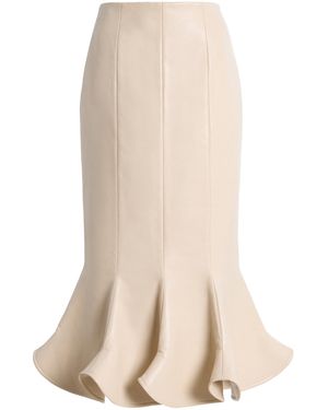 Harithand Exclusive Ruffled Leather Midi Skirt - Natural