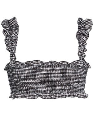 Sea Neci Shirred Gingham Bikini Top - Gray