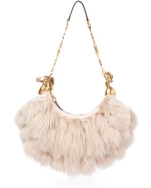 Chloé Horse Chain Embroidered Shearling Shoulder Bag - Natural