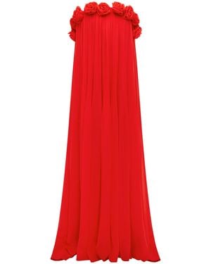 LEO LIN Camilla Rosette-detailed Plissé Maxi Dress - Red