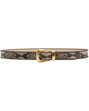 KHAITE Benny Whipstitch Snake-Effect Leather Belt - Grey