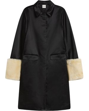 Posse Chester A-Line Fur-Trimmed Cotton-Silk Coat - Black