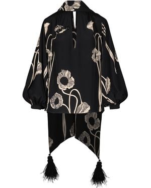 Johanna Ortiz Papaver Somniferum Scarf-neck Silk-blend Top - Black