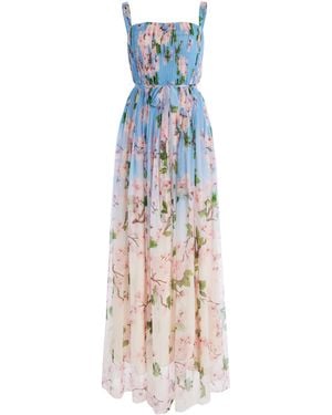 Oscar de la Renta Pleated Silk Chiffon Gown - Blue