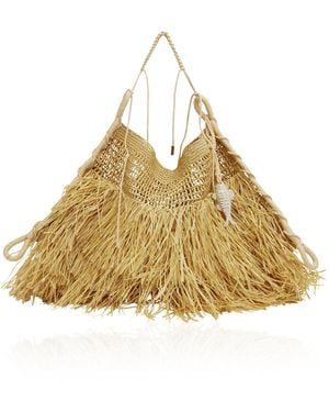 ALÉMAIS Midi Raffia Cresent Tote - Metallic