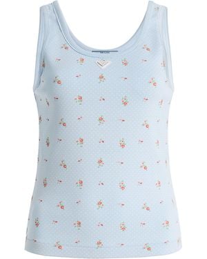 Prada Bouquet-Print Cotton Tank Top - Blue
