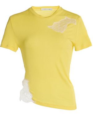 Christopher Esber Delphin Lace-Trimmed Jersey T-Shirt - Yellow
