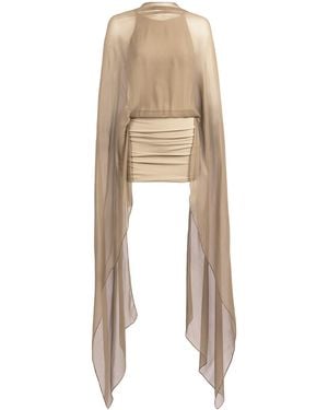 Silvia Tcherassi Kedar Chiffon-Cape Jersey Mini Dress - Natural