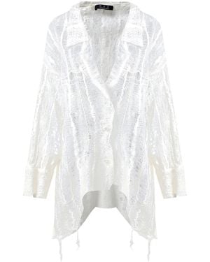MAZ Manuela Álvarez Nuno Merino Wool-Silk Mesh Felt Shirt - White