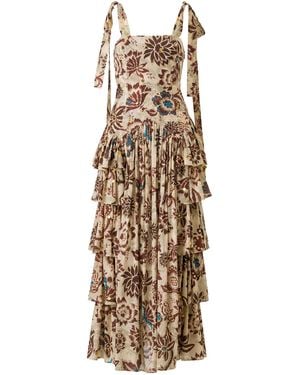 Siedres Mindy Ruffled Cotton Maxi Dress - Natural