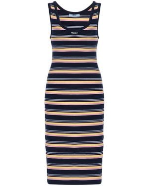 Prada Striped Cotton Midi Tank Dress - Blue