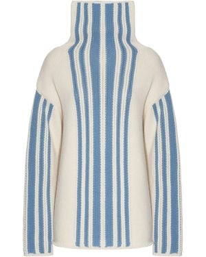 Malo High-Neck Virgin Wool-Cashmere Intarsia Jumper - Blue