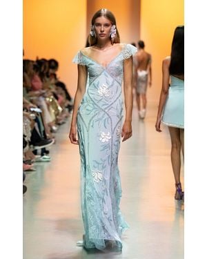 Georges Hobeika Lace-Paneled Geogette Maxi Dress - Blue