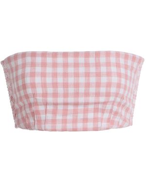Posse Exclusive Riviera Paige Gingham Linen Crop Top - Pink