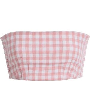 Posse Exclusive Riviera Paige Gingham Linen Crop Top - Pink