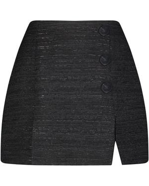Matthew Bruch Kick-Pleat Tweed Mini Skirt - Black
