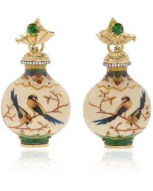 Silvia Furmanovich Marquetry Wood 18k Yellow Gold Diamond, Tourmaline Bottle Earrings - Metallic