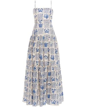 Agua Bendita Lima Tiered Printed Linen Maxi Dress - Blue