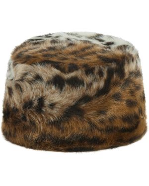 Apparis Margot Shaved Leopard Faux Fur Pillbox Hat - Multicolour